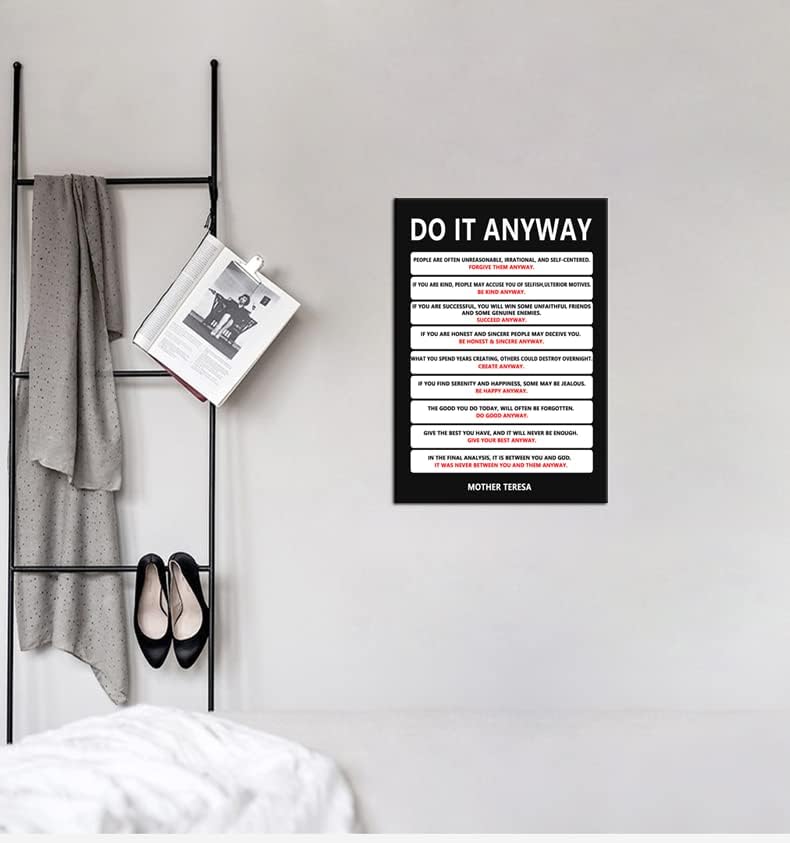 Do It Anyway Canvas Wall Art for Living Room Inspirational Mother Teresa Quote Poster Wall Decor Paintings Wooden Framed Artwork Bedroom Kitchen Home Decoration Ready to Hang[12''W x 18''H]