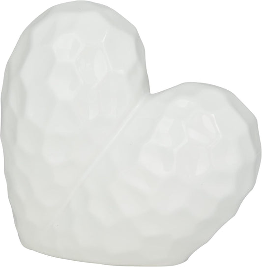 Deco 79 Porcelain Ceramic Heart Decorative Sculpture Dimensional Angled Origami Inspired Home Decor Statue, Accent Figurine 8" x 3" x 8", White