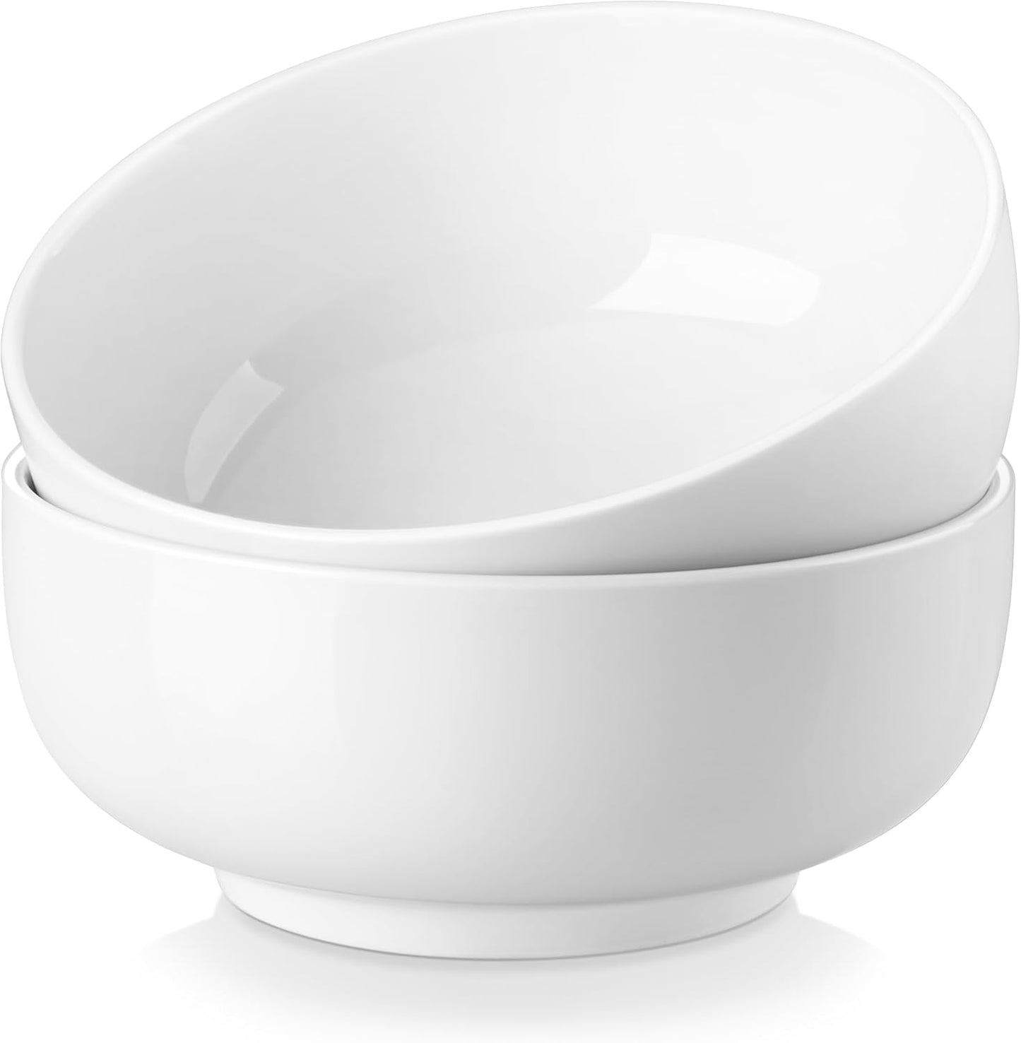 MALACASA Salad Bowls Set, 44 OZ (7") Large Soup Bowls Cereal Bowl for Kitchen, White Ceramic Bowls Set of 2, Dishwasher & Microwave Safe,Series REGULAR