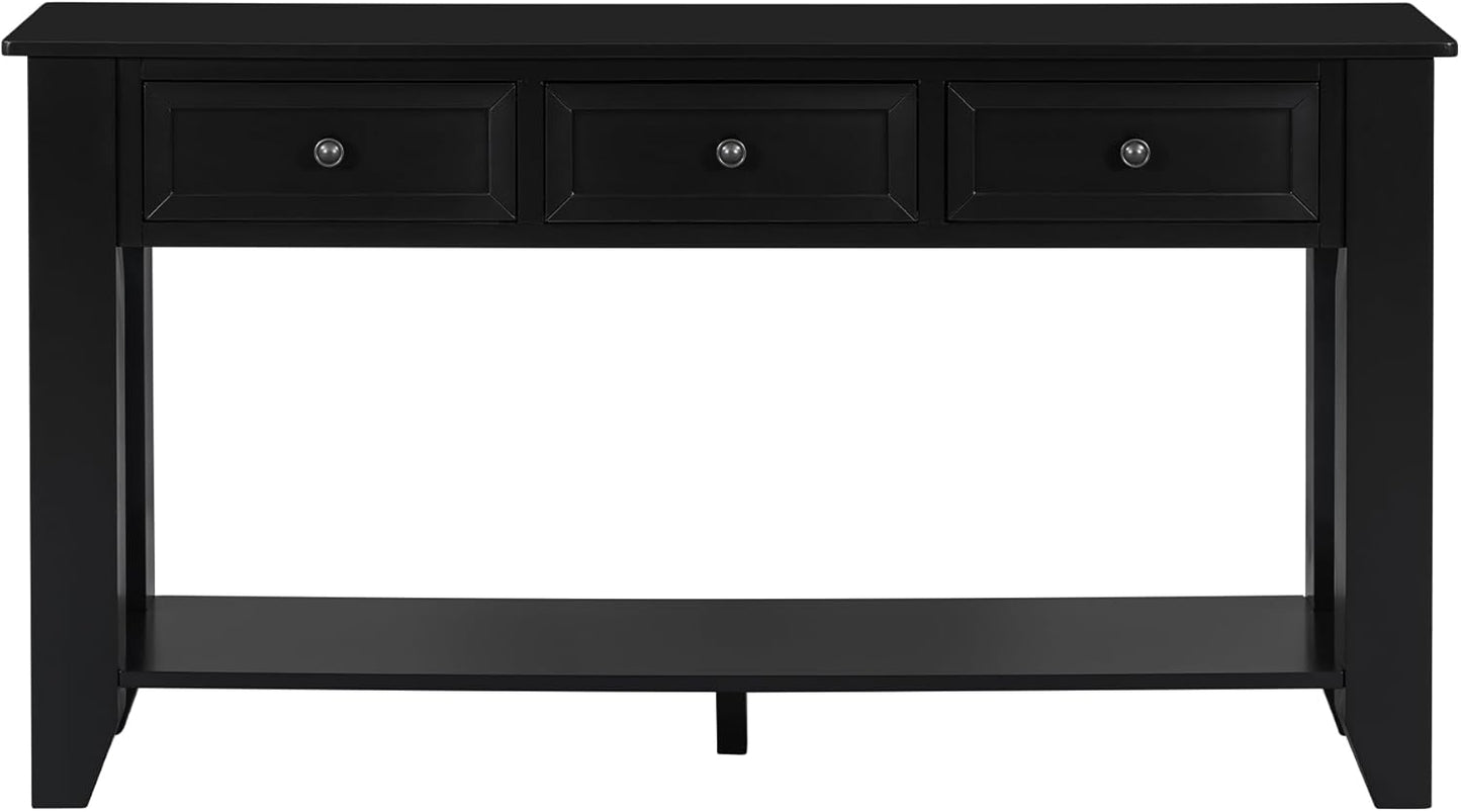Farmhouse Modern Console Table 55.4-Inch Entryway Sofa Table with Drawers & Storage Shelf for Living Room Hallway Entrance, Black