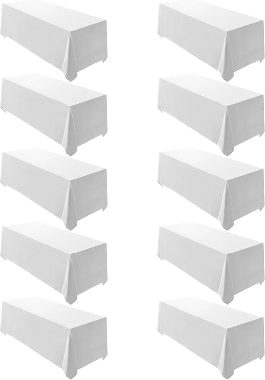 Surmente 10 Pack White Rectangle Tablecloth 90 x 156-inch Rectangular Polyester Table Cloth for Weddings, Banquets, or Restaurants