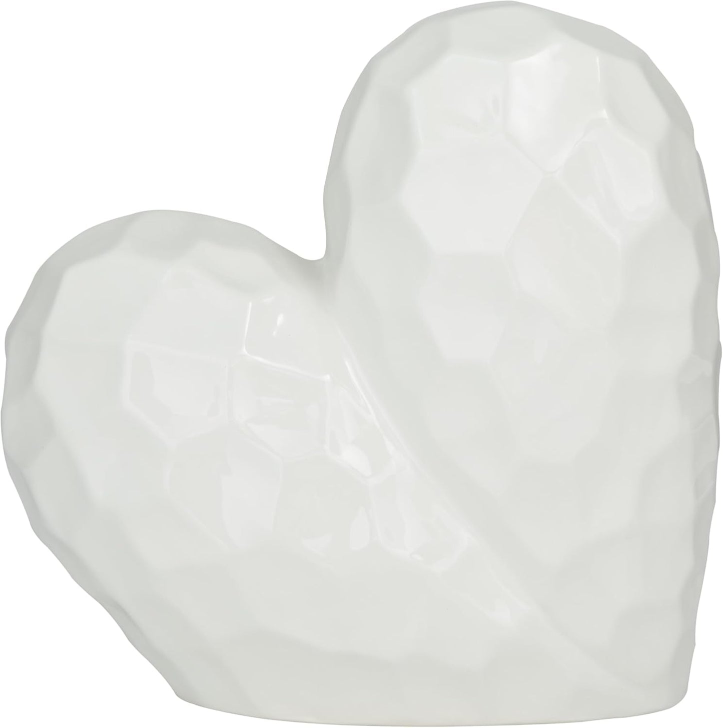 Deco 79 Porcelain Ceramic Heart Decorative Sculpture Dimensional Angled Origami Inspired Home Decor Statue, Accent Figurine 12" x 6" x 11", White