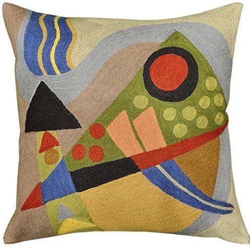 Kandinsky Abstract Pillow Cover - Original | Modern Toss Pillows Modern Chair Cushion Contemporary Pillowcase Farmhouse Chair Cushion Couch Handmade Wool Size 18x18