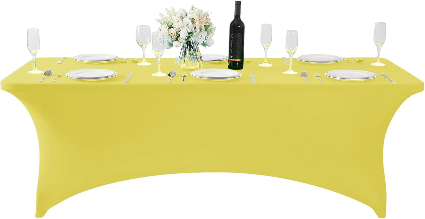 Spandex Table Cover for 8FT or 4ft or 6ft Table Universal Fitted Stretch Tablecloth for Party, Banquet, Wedding and Events-Yellow