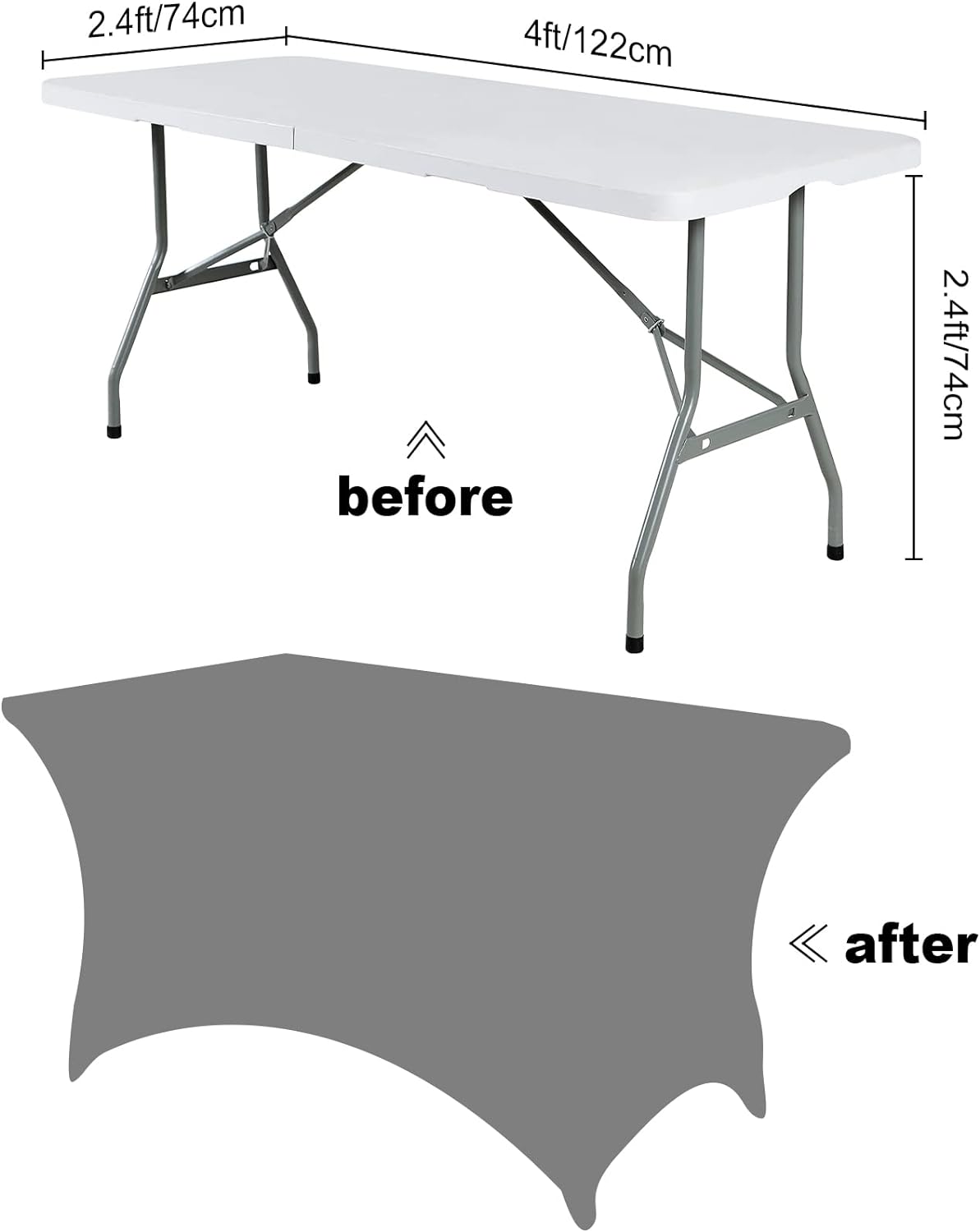 SuperO Waterproof Spandex Table Cover for 4FT Table Universal Fitted Stretch Tablecloth for Party, Banquet, Wedding and Events-Champagne