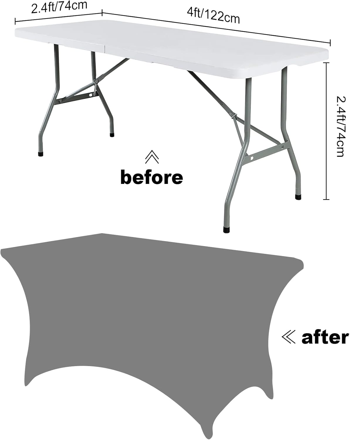 SuperO 2Pack Waterproof Spandex Table Cover for 4FT Table Universal Fitted Stretch Tablecloth for Party, Banquet, Wedding and Events-Gray