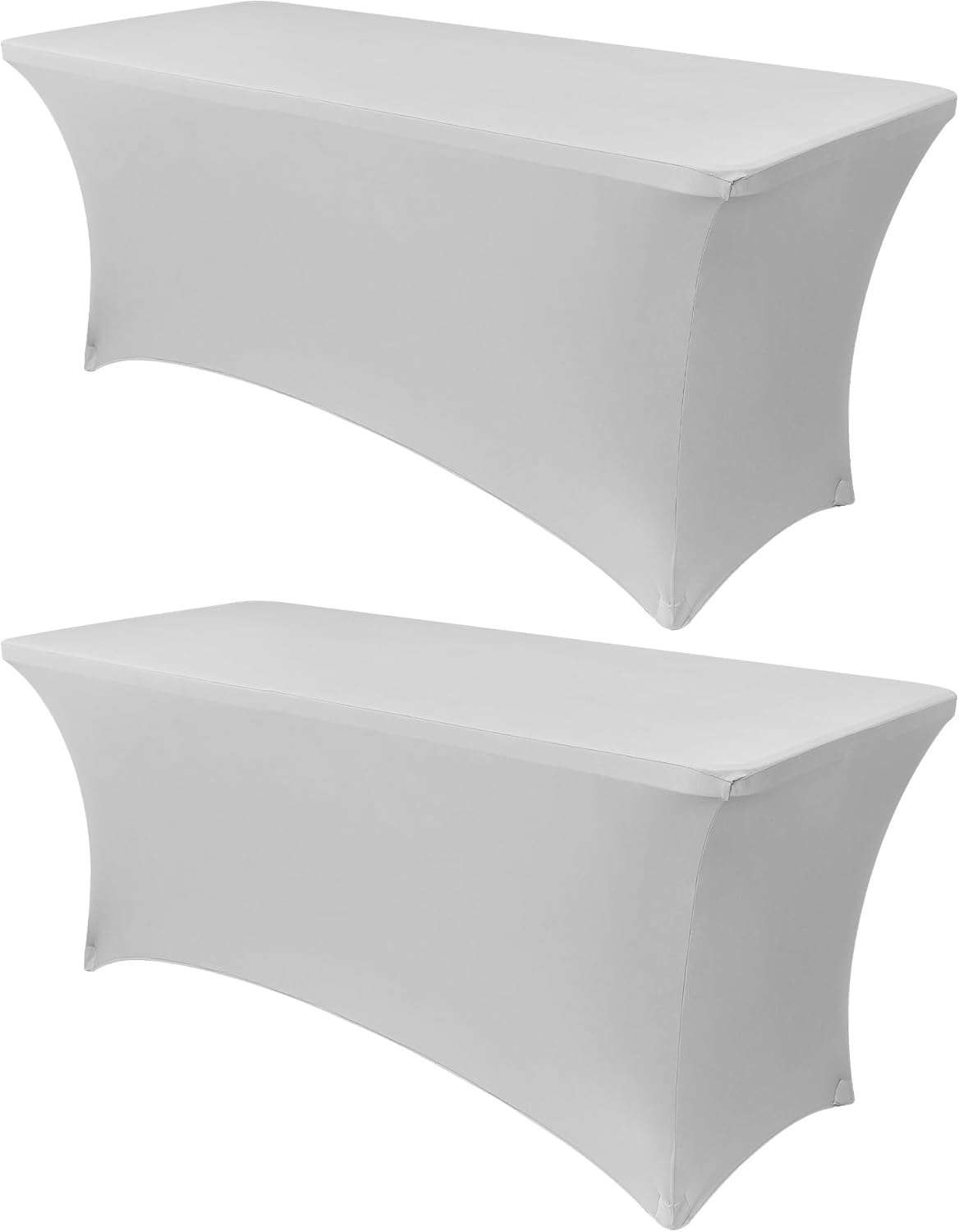Obstal 8Ft Stretch Spandex Table Cover for Standard Folding Tables - 2 Pack Universal Rectangular Fitted Tablecloth for Party, Banquet, Events, Trade Show (Silver, 96L x 30W x 30H Inches)