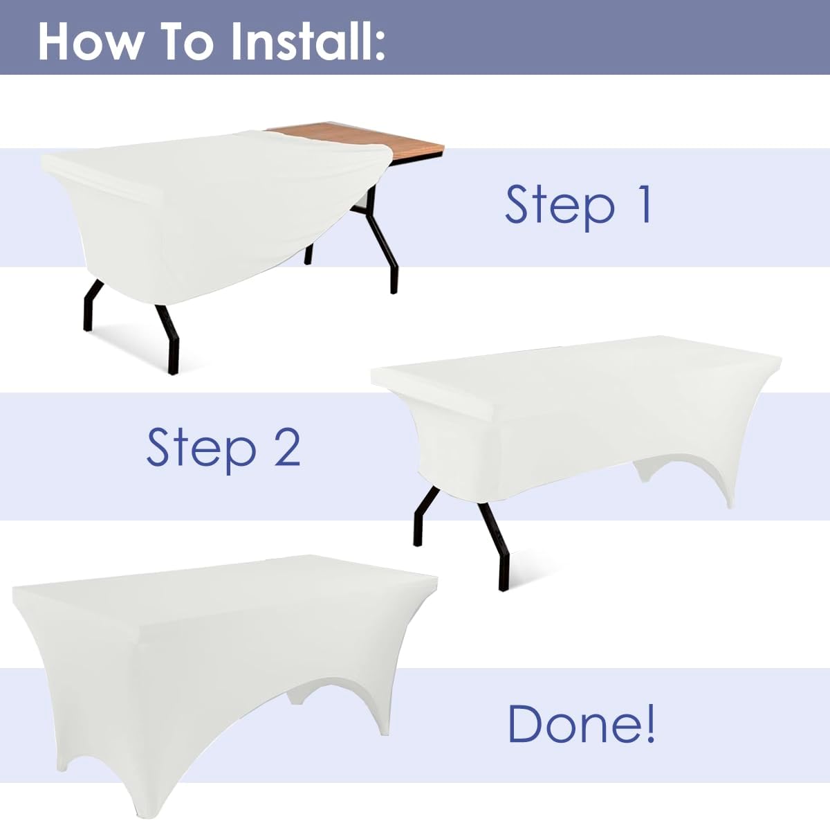 Craft And Party 2 Pack 6ft White Spandex Tablecloth – Fitted Stretch Cover – Universal Fit for Folding Tables – Wrinkle-Free, Washable – Ideal for Parties, Weddings, Events