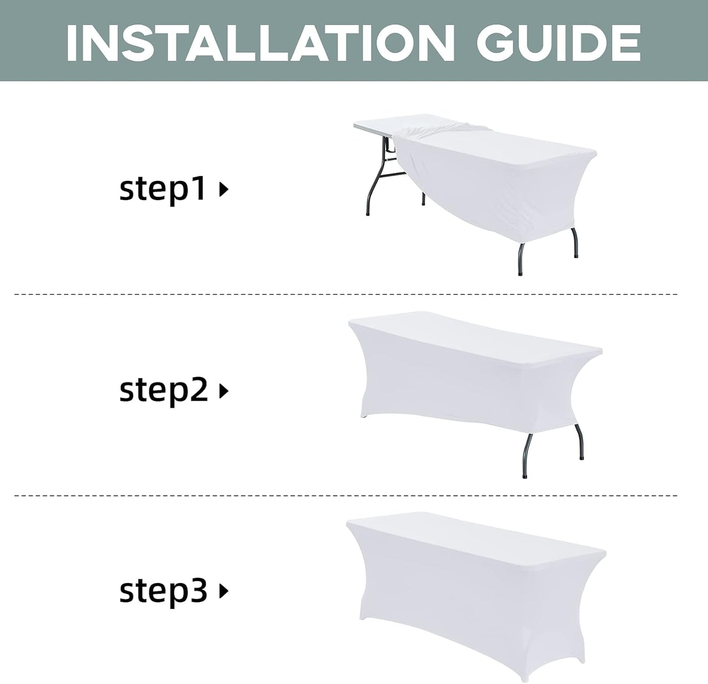 CWK 8FT Waterproof Stretch Spandex Table Cover for Rectangular Tables - Elastic Fitted Tablecloth for Folding Tables,Wrinkle Resistant Table Cloth for Parties, Weddings, Banquets & Events (White)