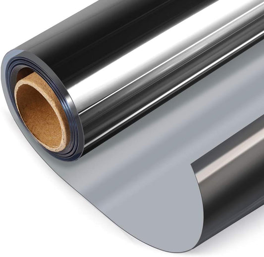 HIDBEA One Way Window Film, Daytime Privacy Sun Blocking Reflective Window Film No Glue Static Cling Heat Control Window Tinting Film for Home and Office, Black Silver, 41.3 x 157.5 Inch