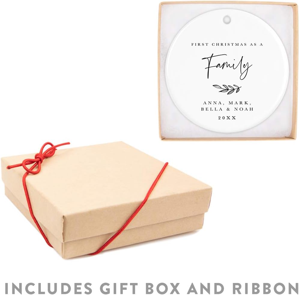 Andaz Press Personalized Baby 1st Christmas Round Ceramic Porcelain Christmas Tree Ornament Engagement Keepsake Collectible Gift, My First Christmas, Sophia Anne 2025, Antique Handdrawn, 1-Pack