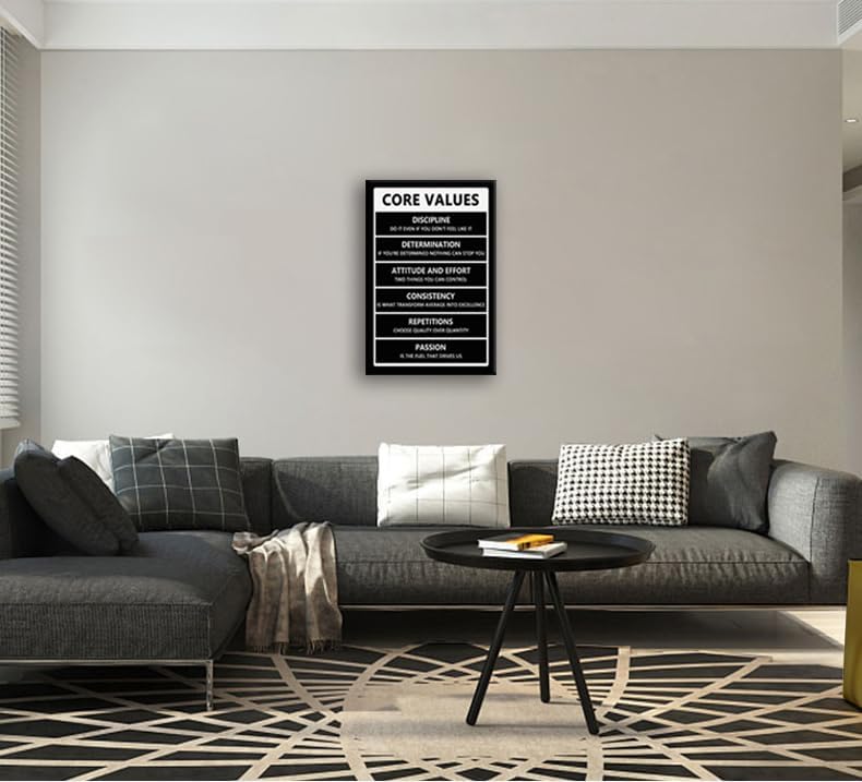 Core Values Inspirational Posters Motivational Canvas Wall Art Inspiring Entrepreneur Quotes Painting Modern Positive Posters Prints Artwork for Office Gym Living Room Decor Framed[24" W x 36" H]