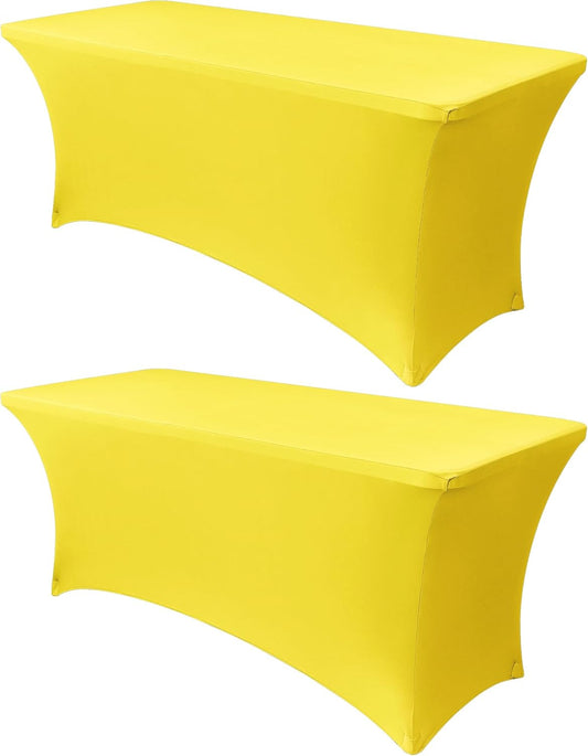 Obstal 6ft Stretch Spandex Table Cover for Standard Folding Tables - Universal Rectangular Fitted Tablecloth Protector for Lemonade Stand, Wedding, Banquet & Party, 72L x 30W x 30H Inches, Yellow, 2pc