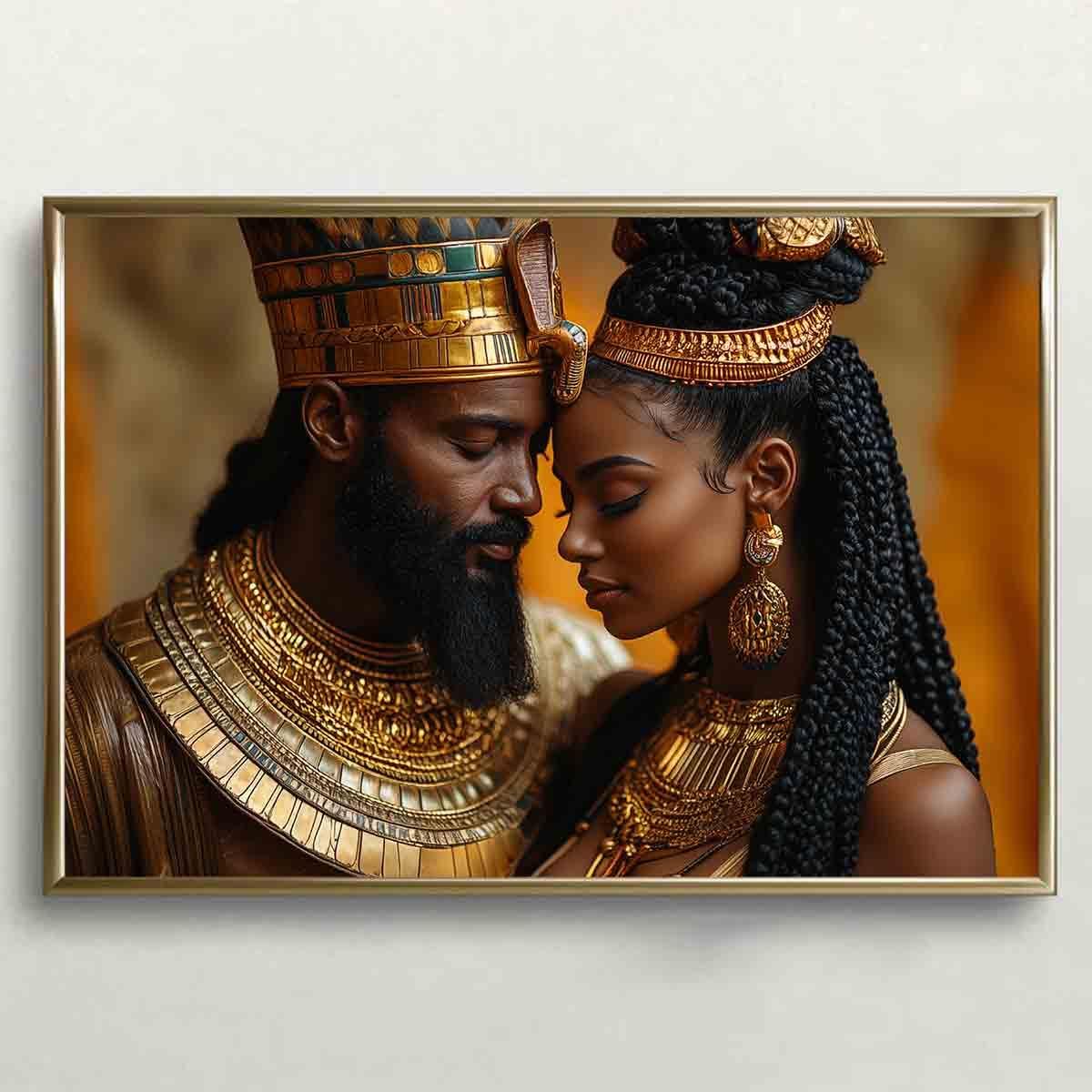 African American Wall Art Canvas King And Queen Wall Art Portrait Black Men And Women Painting Love Black Couple Painting Gold Crown African Woman Picture Abstract Living Room Decor 16x24inch No Frame
