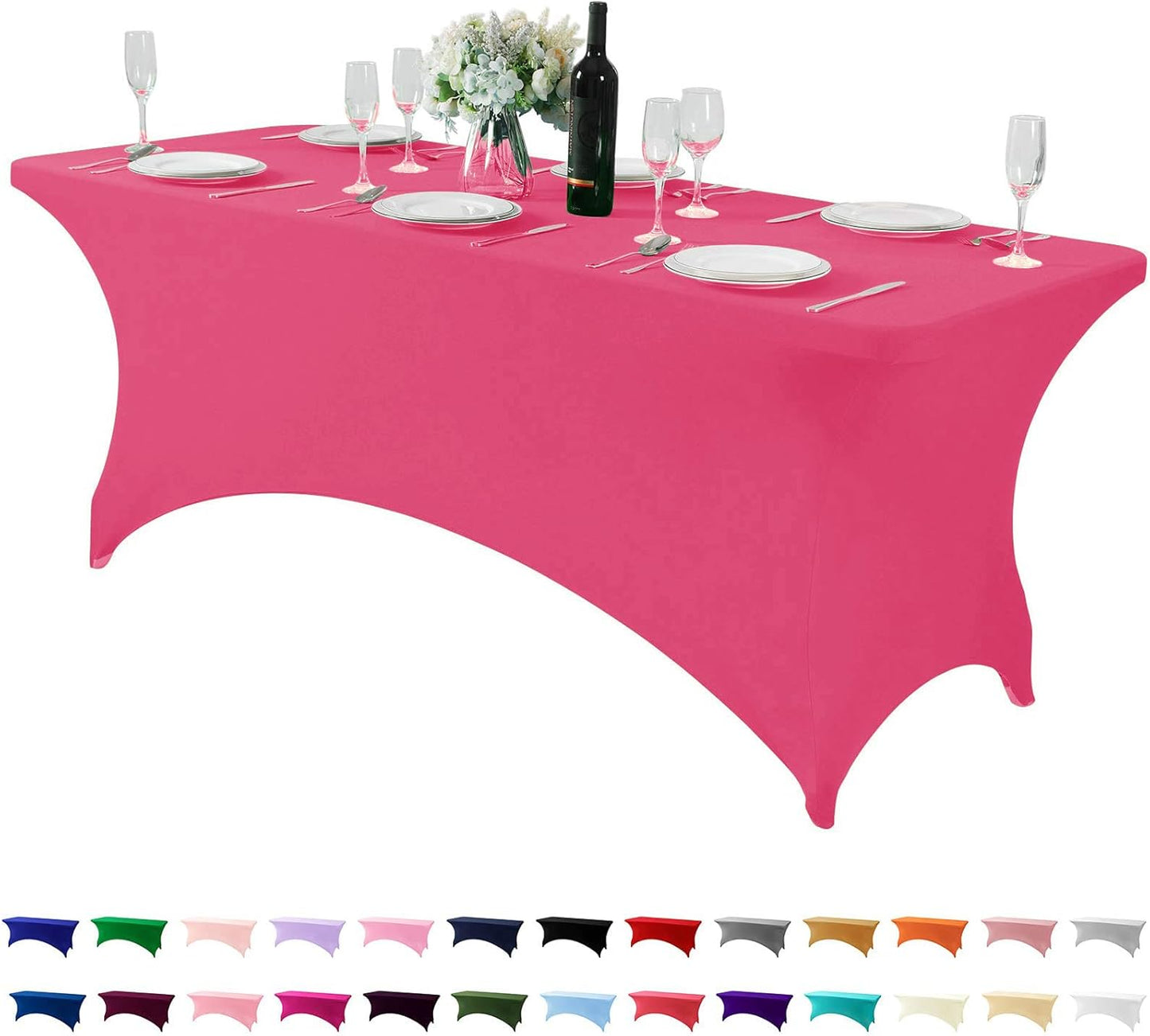Spandex Table Cover for 6Ft or 4fT or 8ft Table Universal Fitted Stretch Tablecloth for Party, Banquet, Wedding and Events-Hot Pink