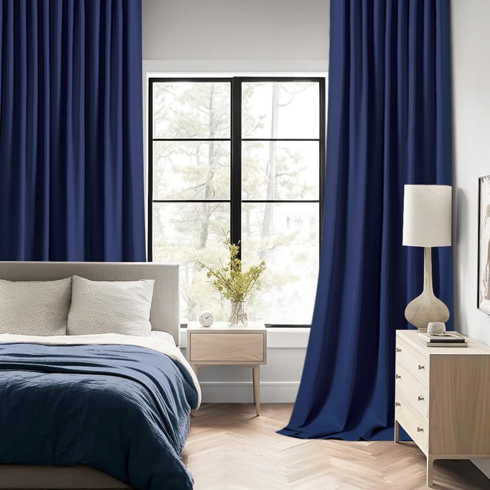 MIULEE Navy Blue Back Tab Blackout Curtains 102 Inch Long 2 Panels Set for Bedroom, Rod Pocket/Pinch Pleated Thermal Insulated Living Room Darkening Light Blocking Floor to Ceiling Drapes