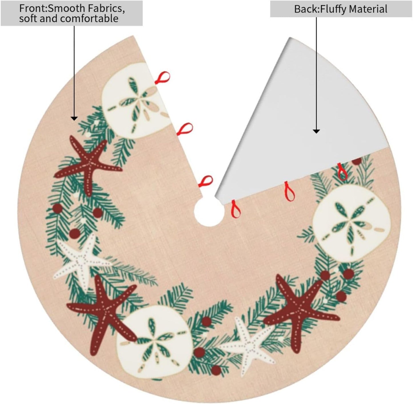 48" Large Christmas Tree Skirt, Coastal Rustic Beach Christmas Holiday Starfish Pattern Tree Mat Base Cover for Xmas Festive Holiday Party Decoration Ornaments