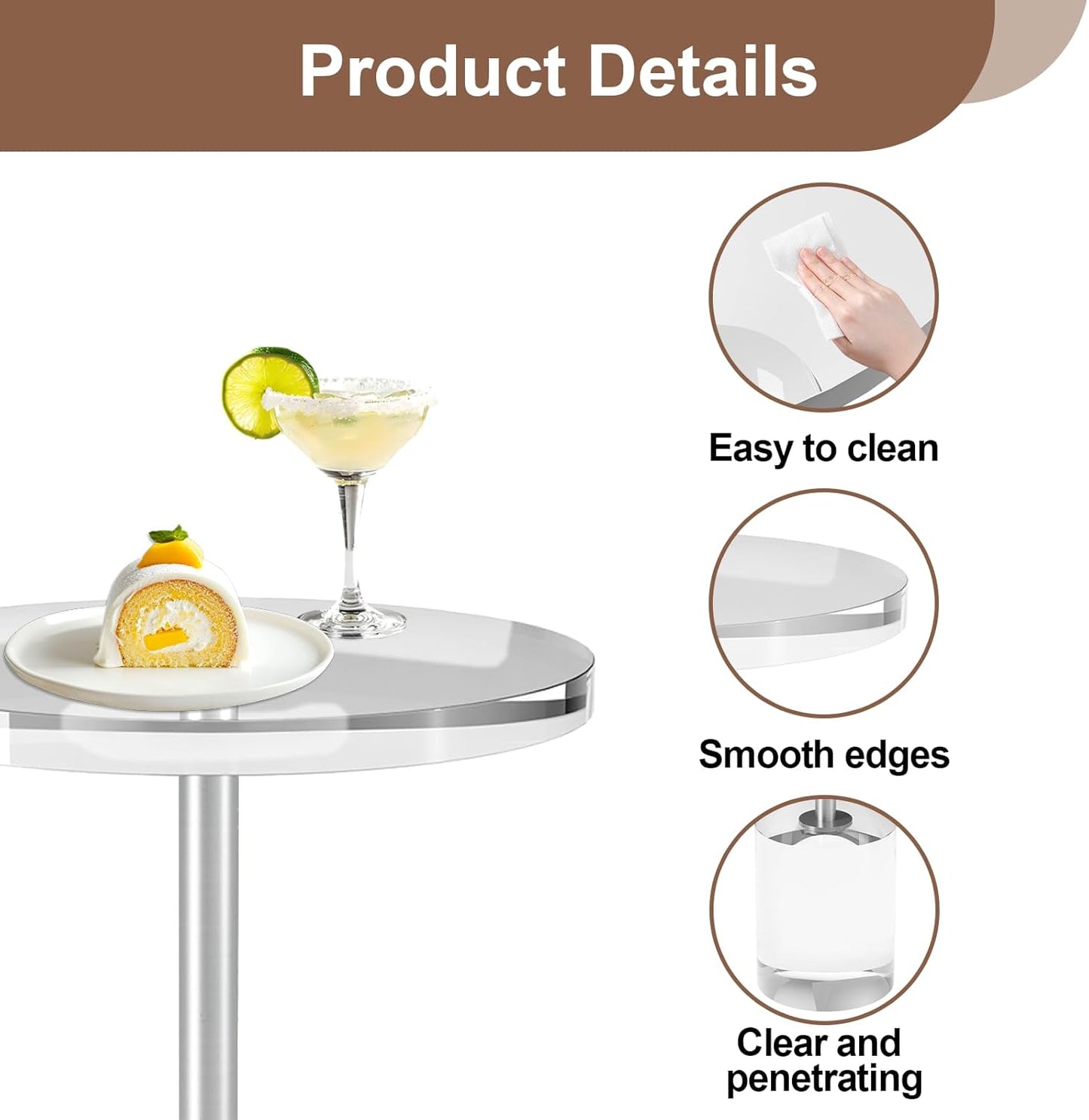 Acrylic End Table, Modern Minimalist Acrylic Side Tables, Clear Side Table for Living Room, Bedroom, Office, Drink Table (12" D x 12" W x 21" H, Silver)