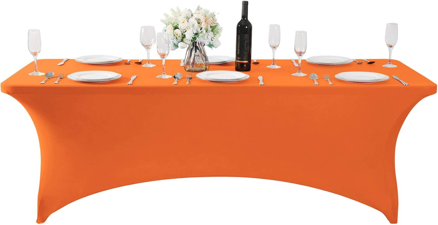 2Pack Spandex Table Cover for 8FT or 4ft or 6ft Table Universal Fitted Stretch Tablecloth for Party, Banquet, Wedding and Events-Orange