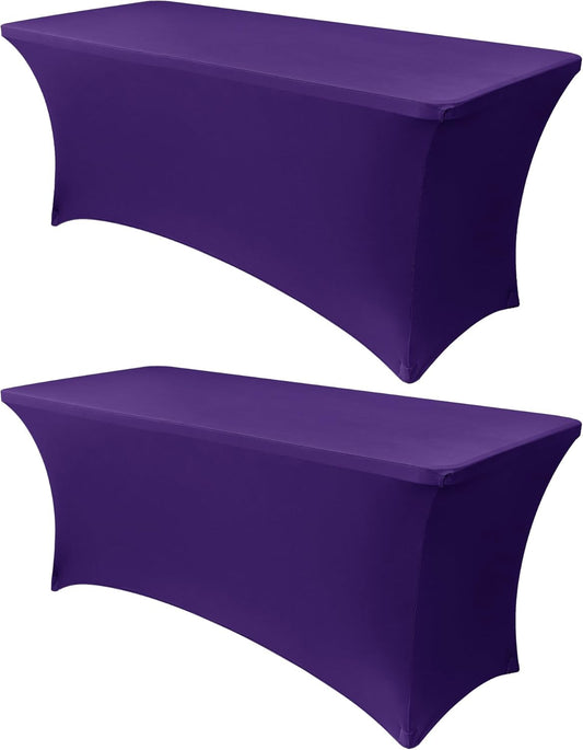 Obstal 8Ft Stretch Spandex Table Cover for Standard Folding Tables - 2 Pack Universal Rectangular Fitted Tablecloth for Party, Banquet, Events, Trade Show (Dark Purple, 96L x 30W x 30H Inches)