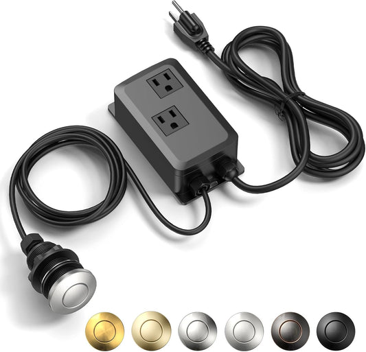 Garbage Disposal Air Switch Kit -Professional- Dual Outlet, Sink Top Waste Disposer On/Off, Garbage Disposal Button, UL Listed