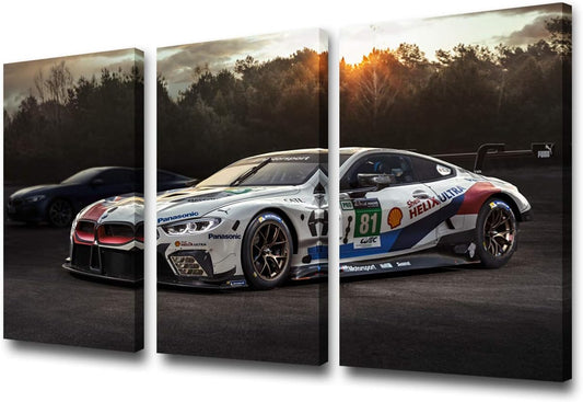 Art Work for Home Walls Sports Car Painting Pictures Canvas Artwork Home Decorations for Living Room Bedroom Giclee Wooden Frame Stretched Ready to Hang Posters and Prints - 12 x 24 inch x 3 Panels