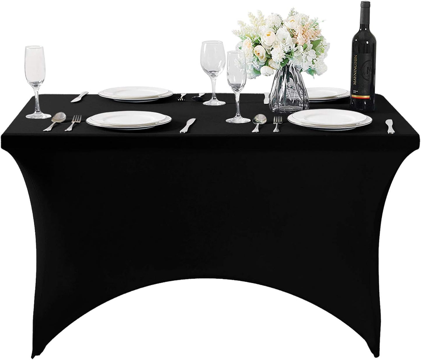 2Pack Spandex Table Cover for 4FT or 6ft or 9ft Table Universal Fitted Stretch Tablecloth for Party, Banquet, Wedding and Events-Black