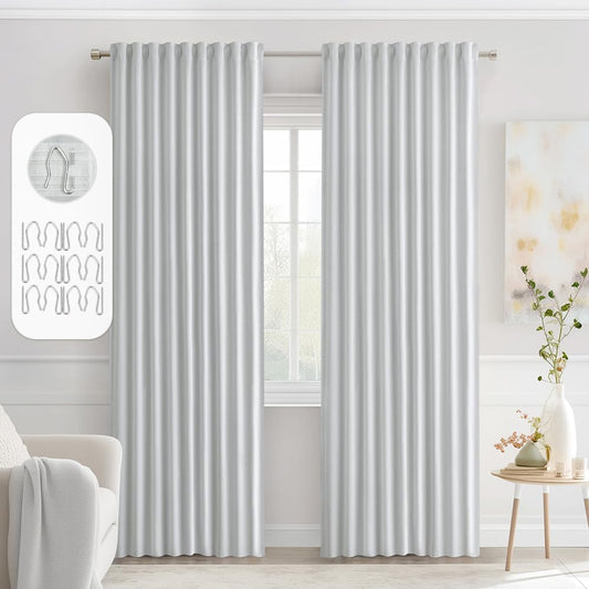 MIULEE Back Tab Light Blocking Curtains 90 Inch Long 2 Panels Set for Living Room Bedroom, Greyish White Rod Pocket/Pinch Pleated Thermal Insulated Room Darkening Blackout Curtains, 52 x 90 Inch