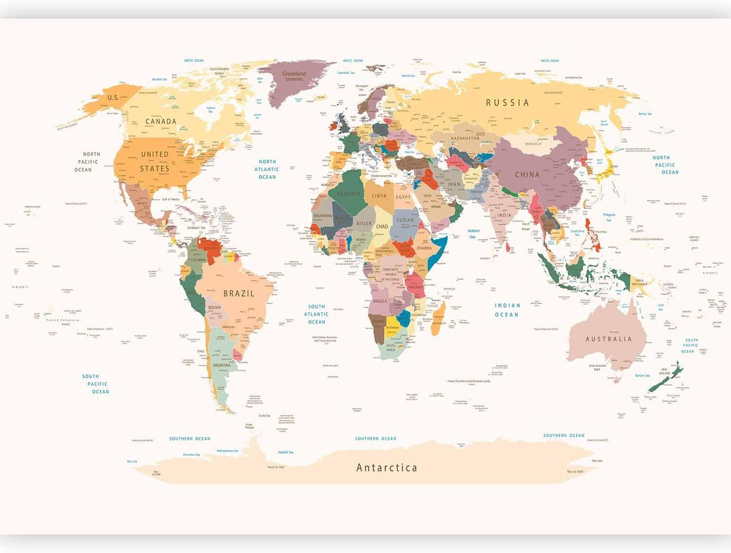 artgeist Premium Wall Mural World Map 118x83 in - XXL Non-Woven Wallpaper Fleece Wall Decor Photo Print Picture Image Design Home Map of The World k-B-0001-a-b