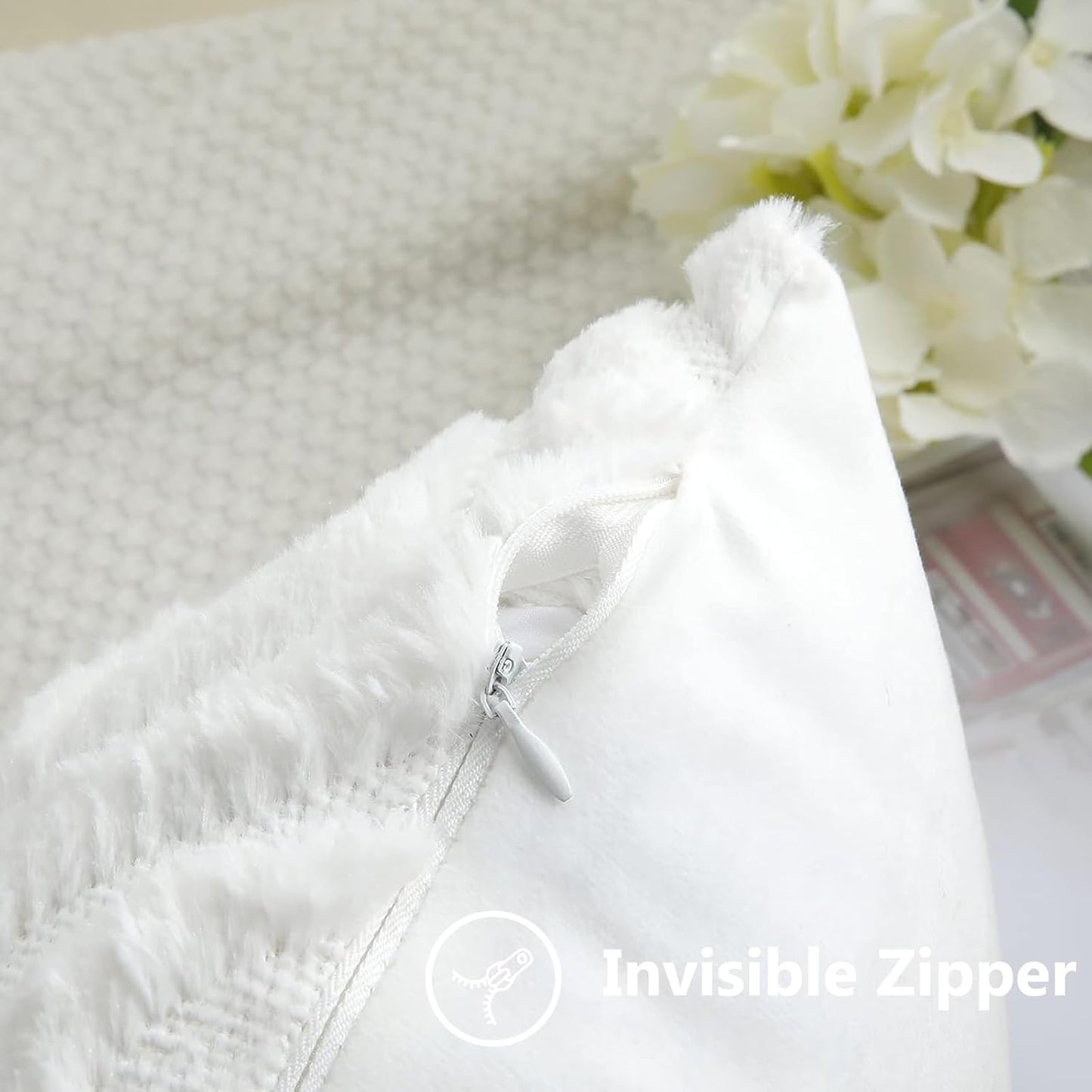 decorUhome Fall Throw Pillow Covers 12x20 Inch Set of 2, Soft Plush Decorative Faux Fur White Solid Couch Pillow Covers, Accent Farmhouse Neutral Lumbar Euro Pillow Cases for Sofa Bed Living Room