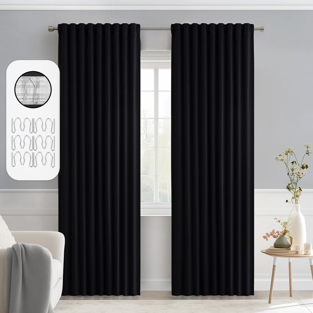 MIULEE Back Tab Blackout Curtains 84 Inch Length 2 Panels Set for Living Room Bedroom, Halloween Black Rod Pocket/Pinch Pleated Thermal Insulated Room Darkening Light Blocking Curtains 84 Inches Long