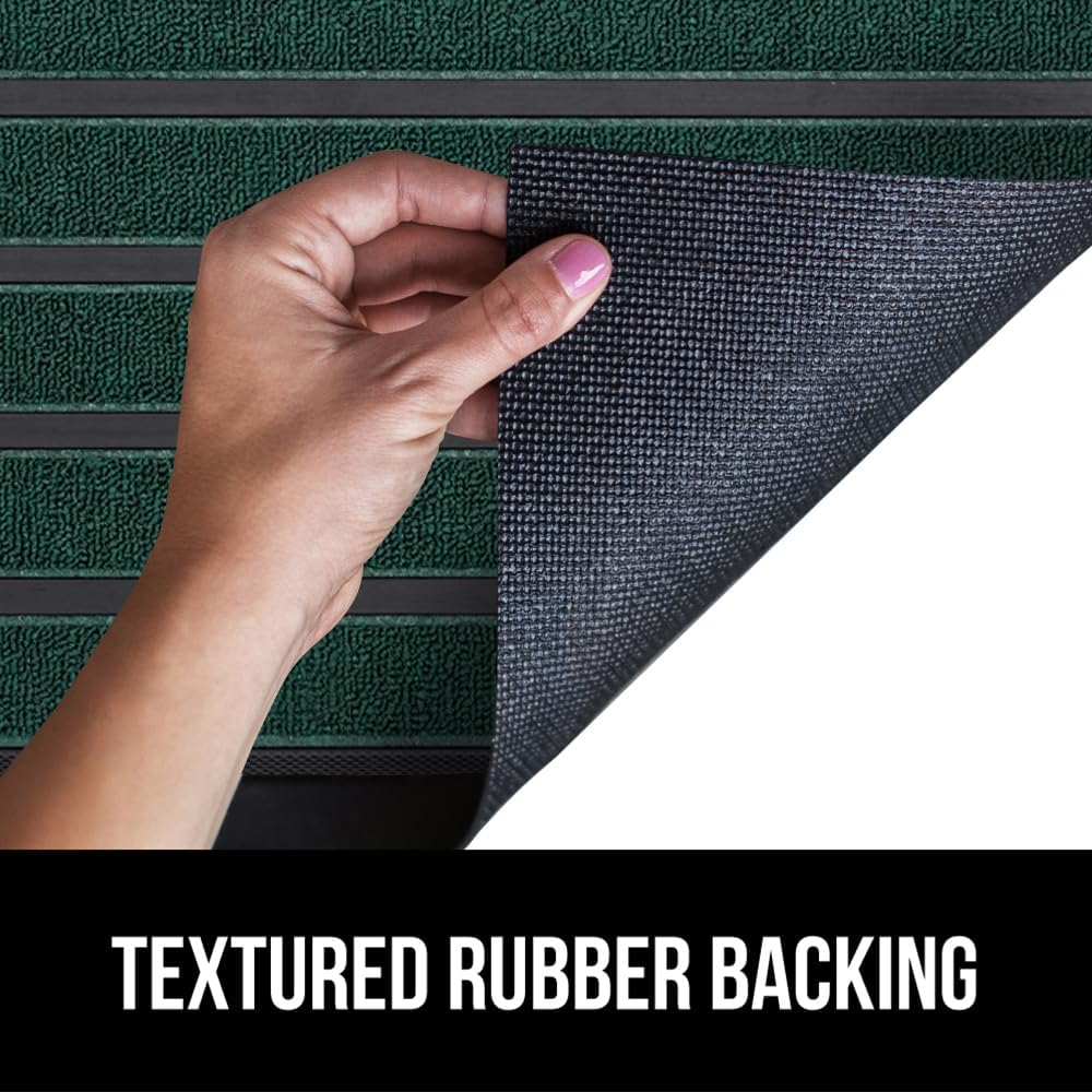 GORILLA GRIP 100% Waterproof All-Season WeatherMax Doormat US Designed Natural Rubber, Stain and Fade Resistant, Low Profile Indoor Outdoor Door Mats, Easy Clean Patio Mat, 23x35, Green Stripe