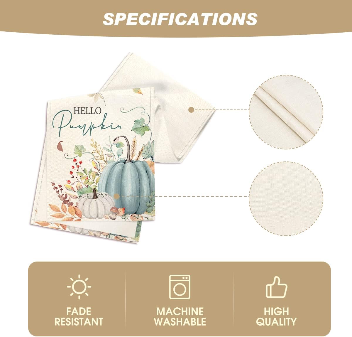 Artoid Mode Aqua Hello Pumpkin Leaves Fall Table Runner, Seasonal Autumn Kitchen Dining Table Decoration for Home Party Decor 13x48 Inch