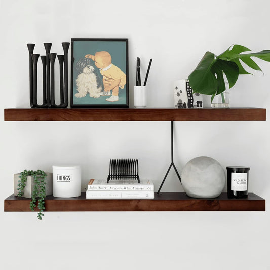 Homeforia Walnut 36 inch Floating Shelf, High End Solid Real Wood 36inch Large Shelves for Bathroom Wall, Dark Brown 36 inches Long Floating Shelves, Heavy Duty Bracket, 36 X 6.5 X 1.75 inch, Set of 2