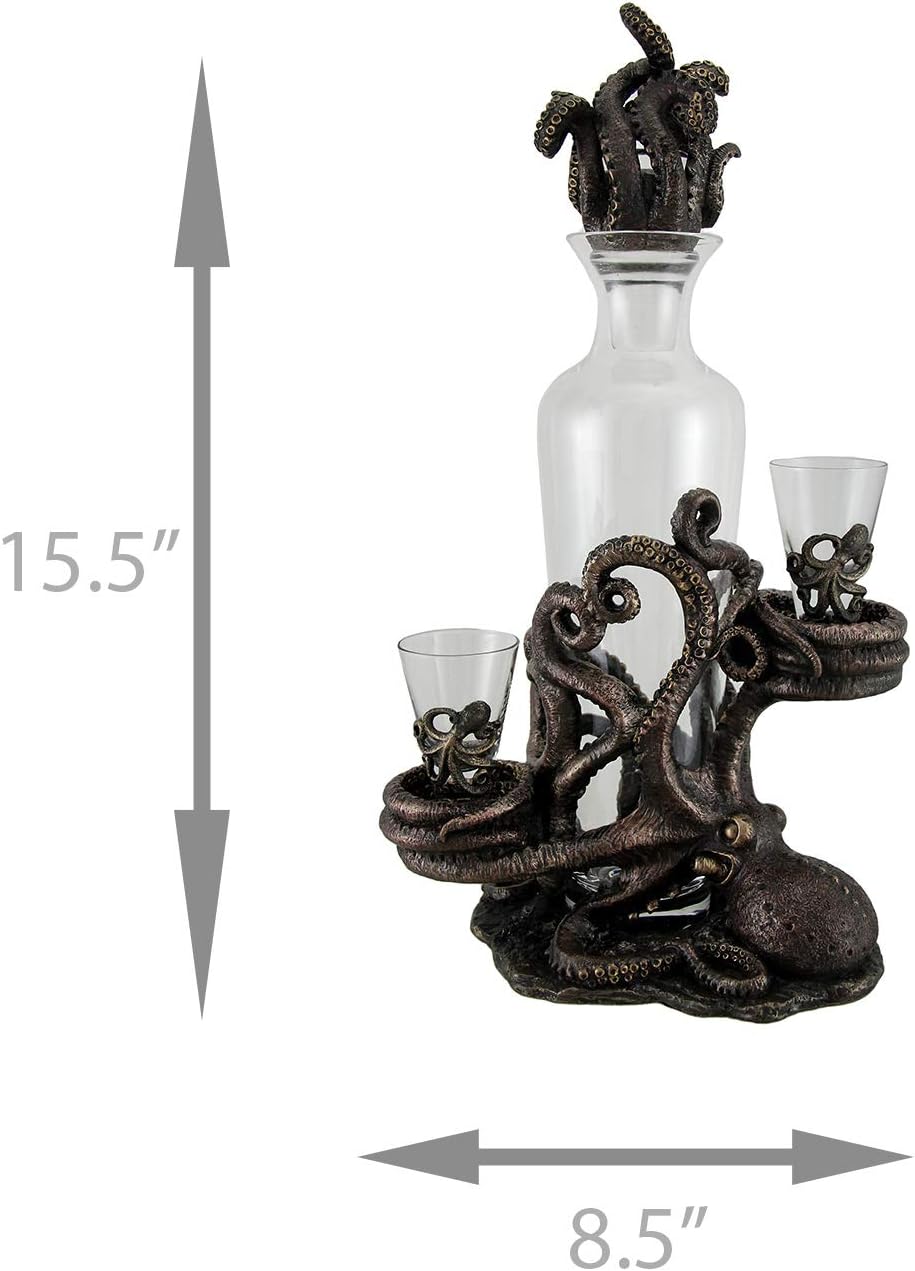 Resin And Glass Liquor Decanters Octopus Spirit Decorative Antique Bronze Finish Statue And Glass Decanter Set 8.5 X 15.5 X 5.25 Inches Bronze