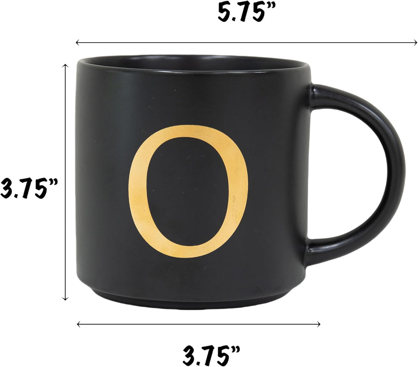 COLLECTIVE HOME - Monogram Ceramic Mugs, 15 oz Golden Initial Black Coffee Cups, Elegant Alphabet Tea Mugs, Elegant Personalized Mug with Gift Box, Unique Mug with Double Side Capital Lette (O)