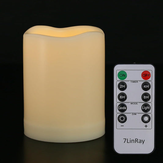 1 Pack 3" x 4" Battery Operated Flameless Candles with Remote and Timer, Outdoor Flickering LED Pillar Flameless Candles for Home Decor, Ivory, Plastic