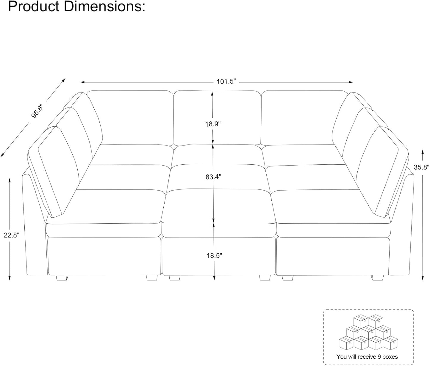 Belffin Modular Sectional Sofa with Sleeper Sofa, Oversized Cloud Couch with Extra Deep Seat, Upholstered 9 Seat Sectional Couches for Living Room, Plush Corduroy Light Grey
