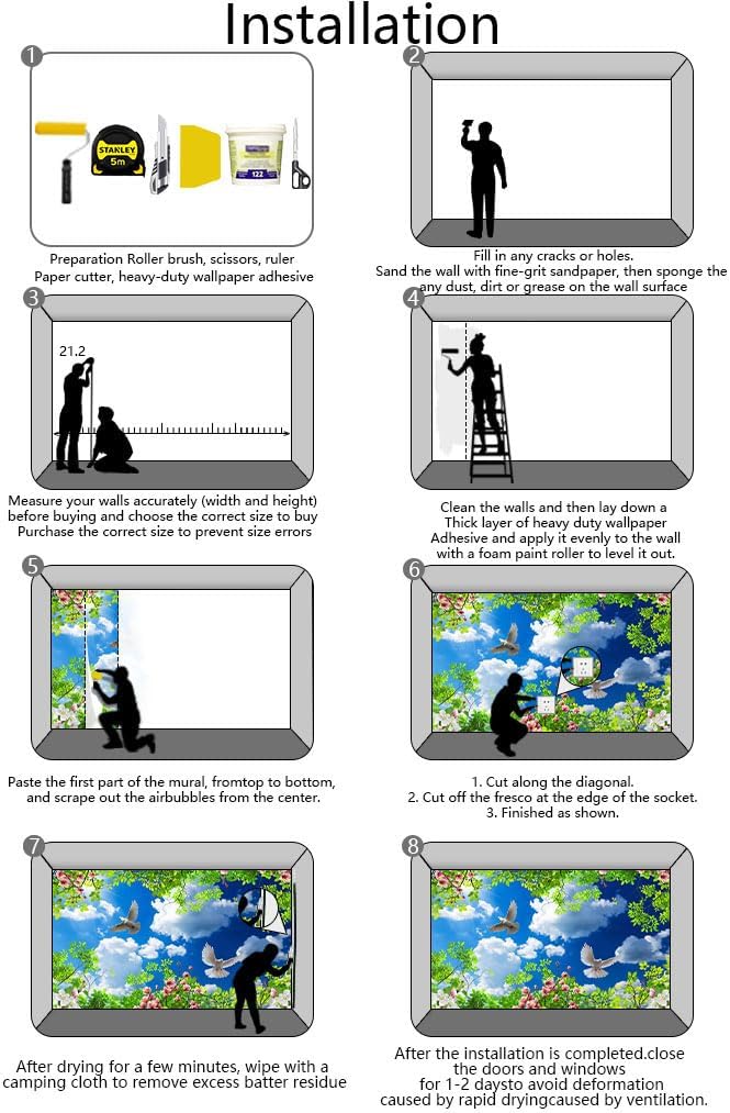 Green Plants Wrapped in Pigeons Flying Freely Under The Blue Sky and White Clouds Wallpaper for Large Background Wall murals(Non-self-Adhesive)