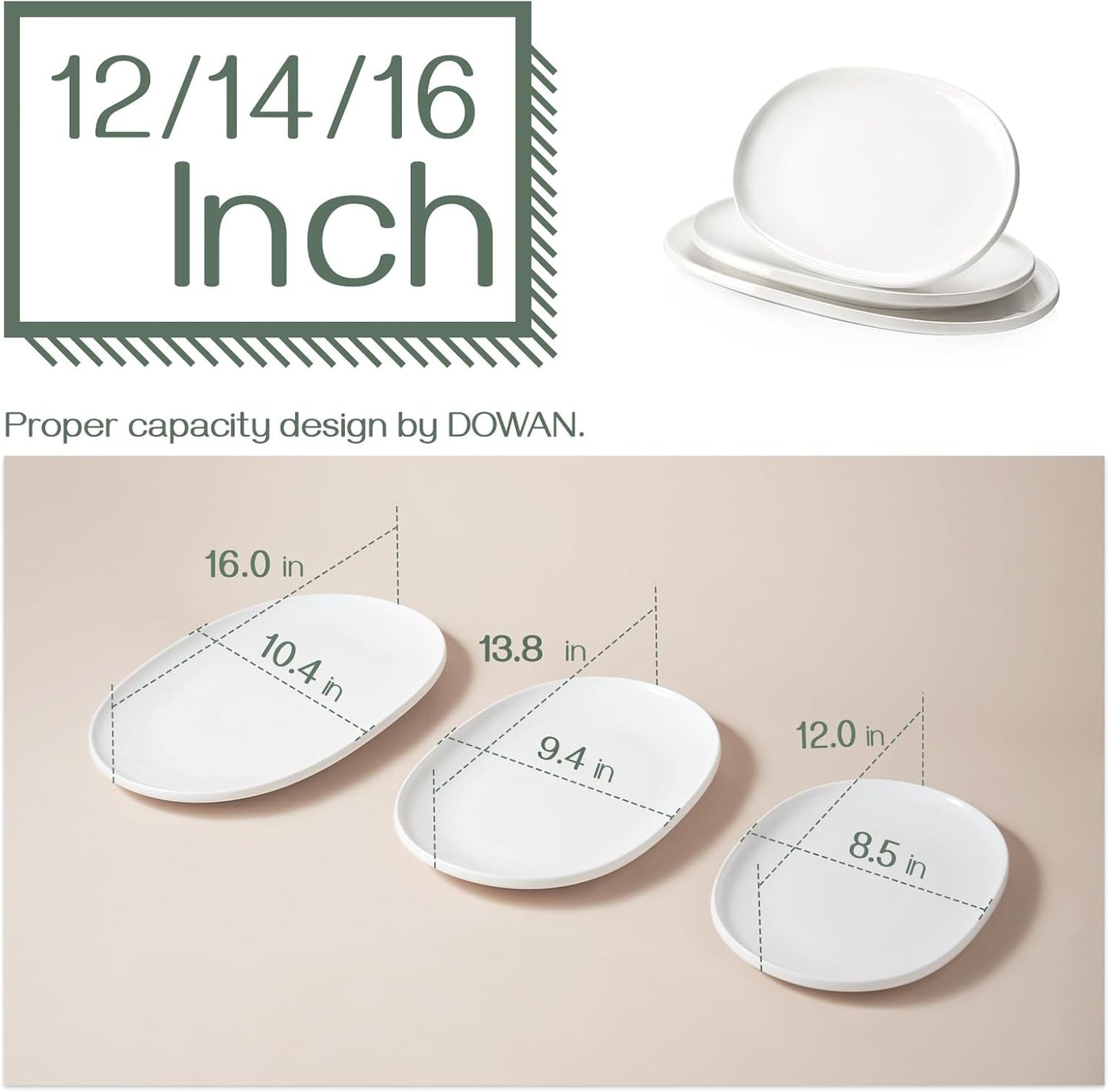 DOWAN Large Serving Platter, 16"/14"/12" Porcelain Platters for Entertaining Wedding Party, White Oval Plates Set of 3, Serving Dishes for Serving Food, Housewarming Gifts