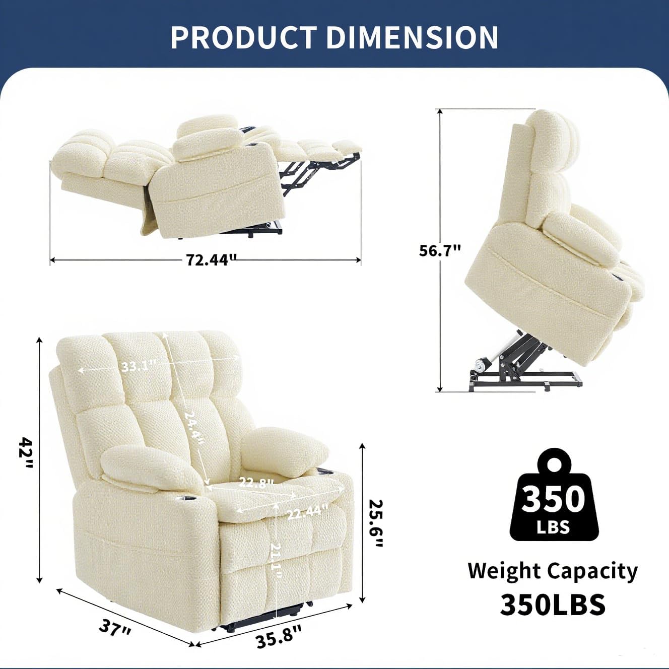 Dual Motor Power Lift Recliner Chair for Elderly,Infinite Position, Lay Flat Recliner with Massage and Heat, Adjustable Headrest, USB&Type-C,Cup Holders,Zero Gravity, Beige