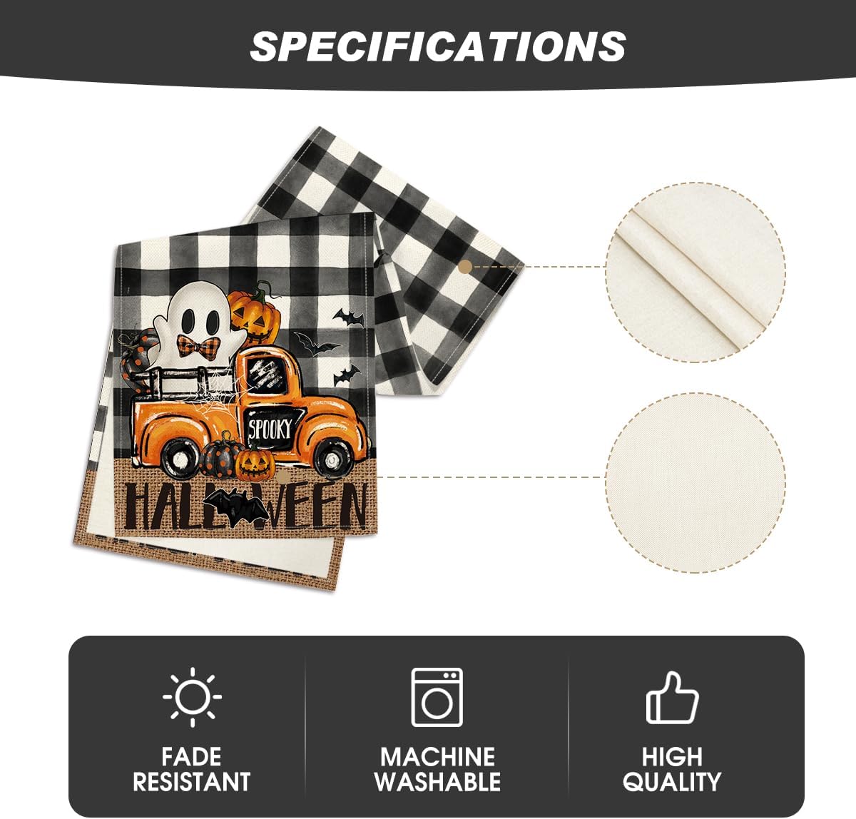 Artoid Mode Buffalo Plaid Bat Pumpkin Ghost Truck Spooky Halloween Table Runner, Sensonal Kitchen Dining Table Decoration for Home Party Decor 13x60 Inch