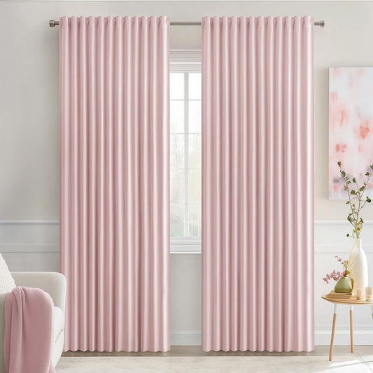 MIULEE Baby Pink Back Tab Blackout Curtains 84 Inch Length 2 Panels Set for Living Room Bedroom Privacy, Rod Pocket/Pinch Pleated Thermal Insulated Room Darkening Light Blocking Drapes, W72xL84