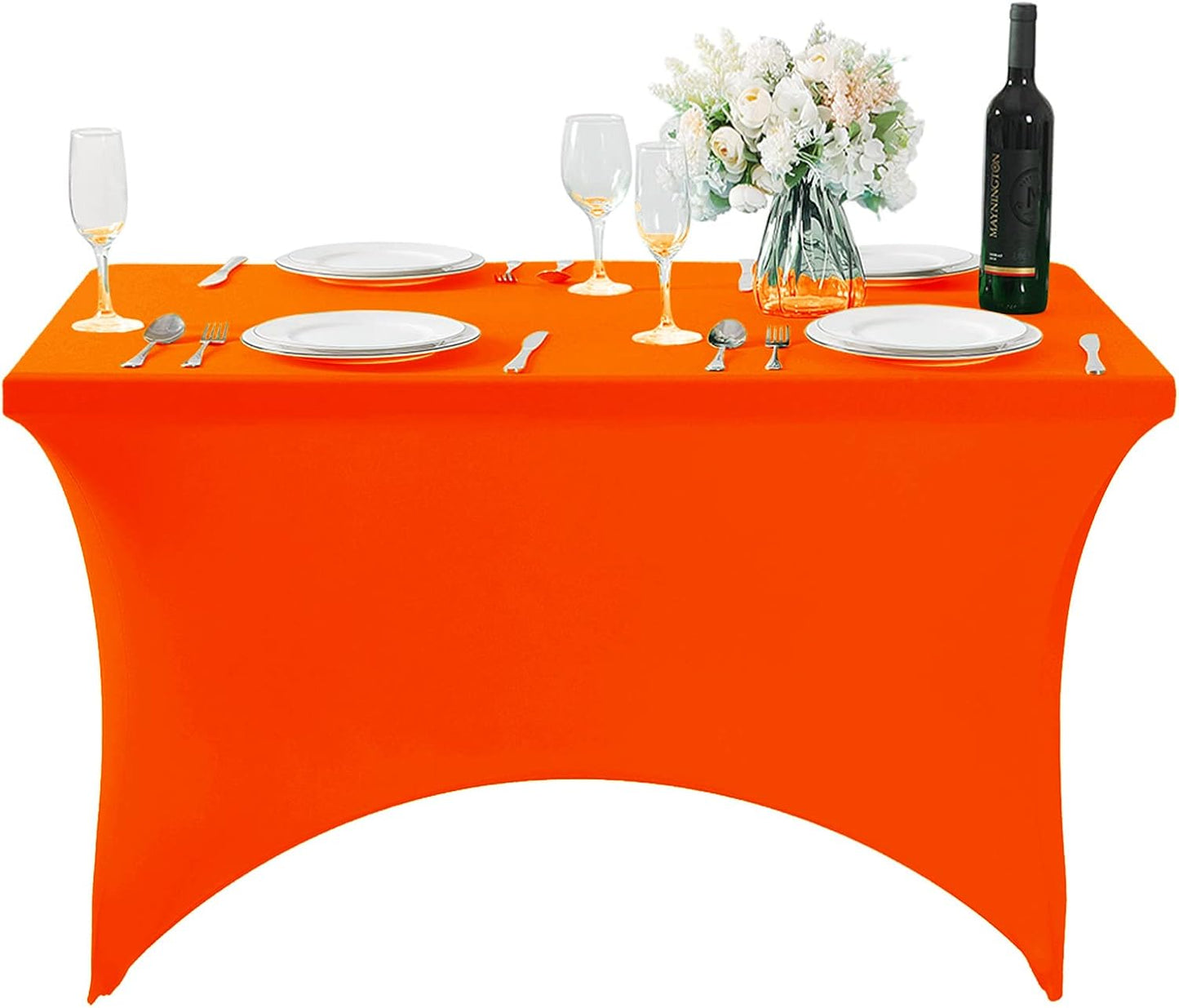 Spandex Table Cover for 4FT Table Universal Fitted Stretch Tablecloth for Party, Banquet, Wedding and Events-Neon Orange