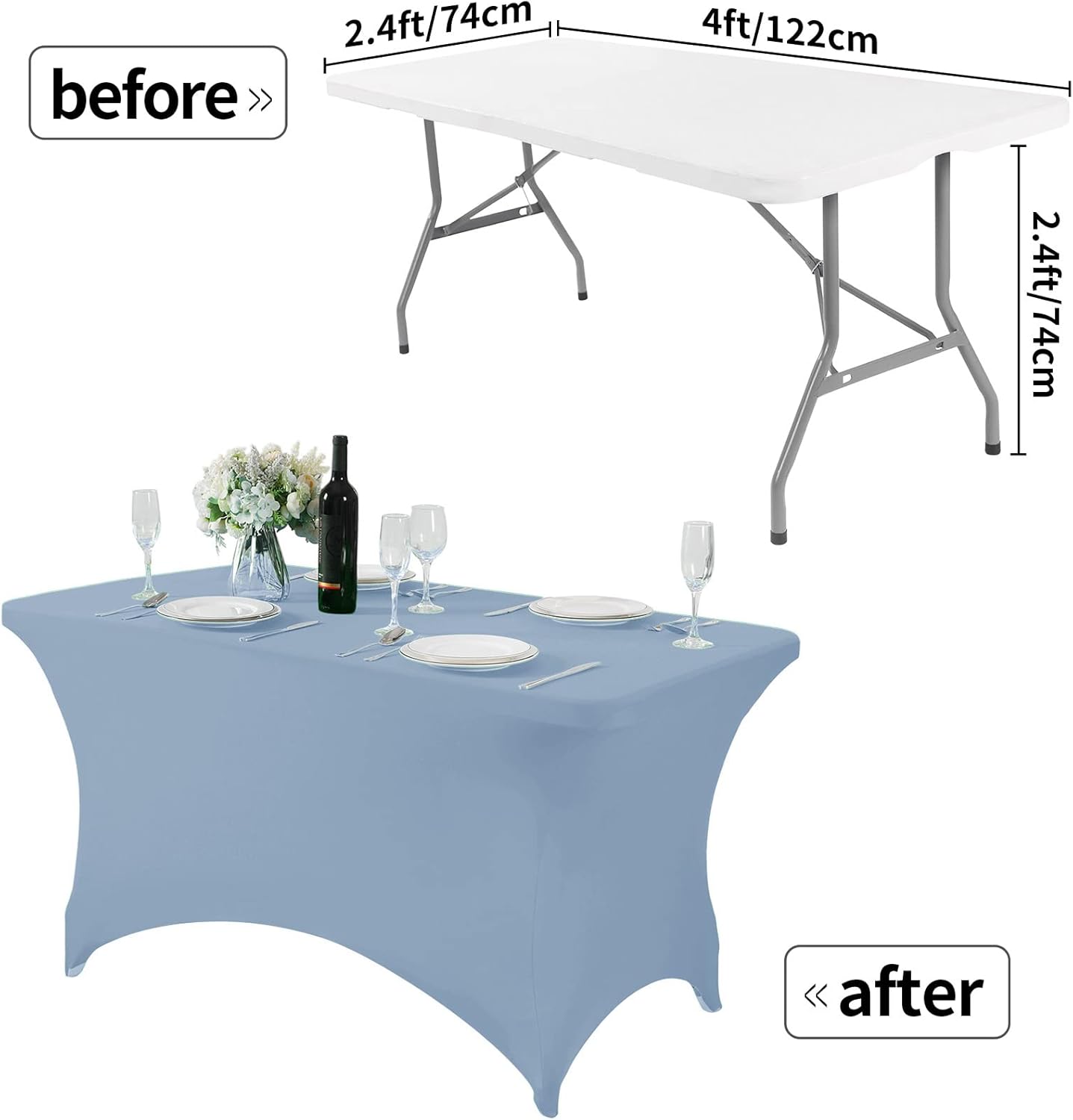 Spandex Table Cover for 4FT or 6ft or 8ft Table Universal Fitted Stretch Tablecloth for Party, Banquet, Wedding and Events-Dusty Blue