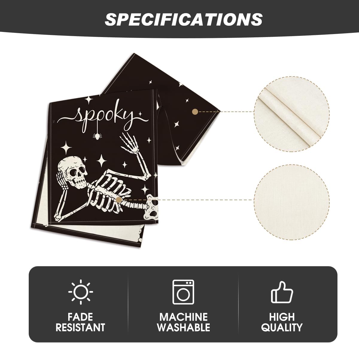 Artoid Mode Spooky Skeleton Spider Bone Halloween Table Runner, Holiday Kitchen Dining Table Decoration for Home Party Decor 13 x 108 Inch