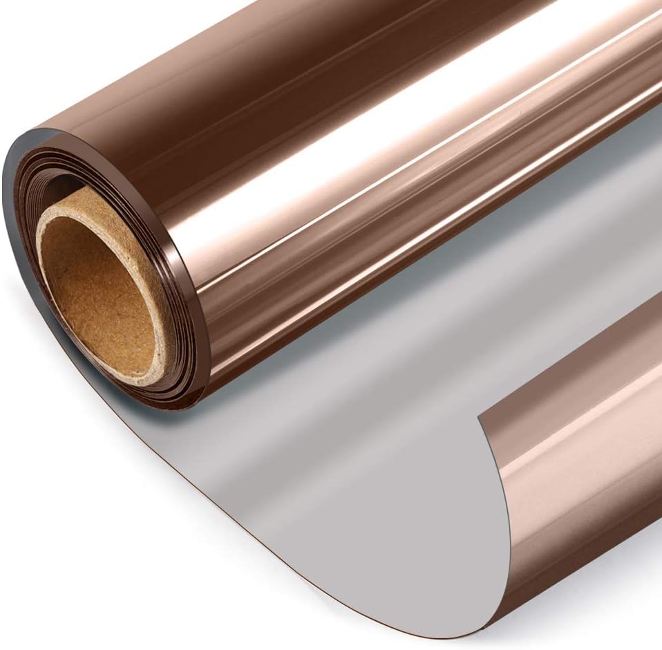 HIDBEA One Way Mirror Window Film, Daytime Privacy Sun Blocking Reflective Window Film Static Cling Heat Control Window Tinting Film for Home and Office, Brown Silver, 35.4 x 393.7 Inch