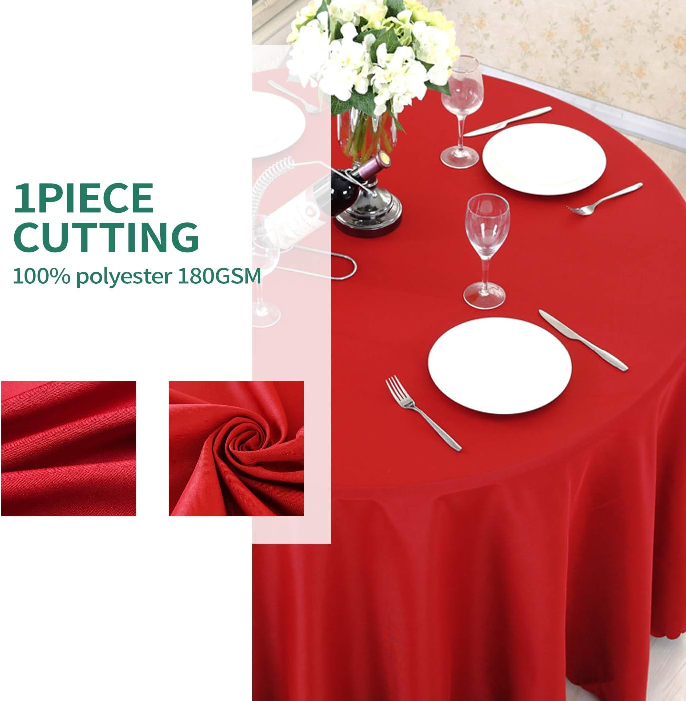 Surmente Red Tablecloth for Round Tables, 120-inch Round Table Cloths for Weddings, Banquets, or Restaurants