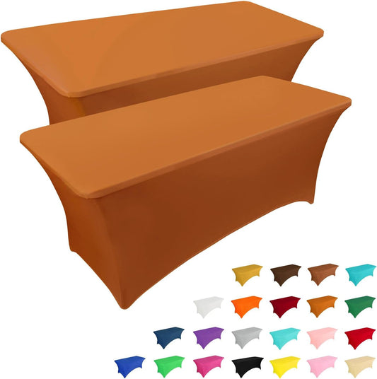 IVAPUPU 2 Pack 6FT Table Cloth for Rectangular Fitted Events Stretch Caramel Table Covers Washable Spandex Tablecloth Protector for Party, Wedding, Cocktail, Banquet, Festival