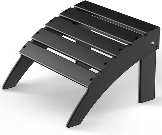 GREENVINES Adirondack-Ottoman | HDPE Plastic | Outdoor Footrest | All Weather | Foot Rest | Foot Stool | Black | for Adirondack Chair | for Patio Backyard Pool